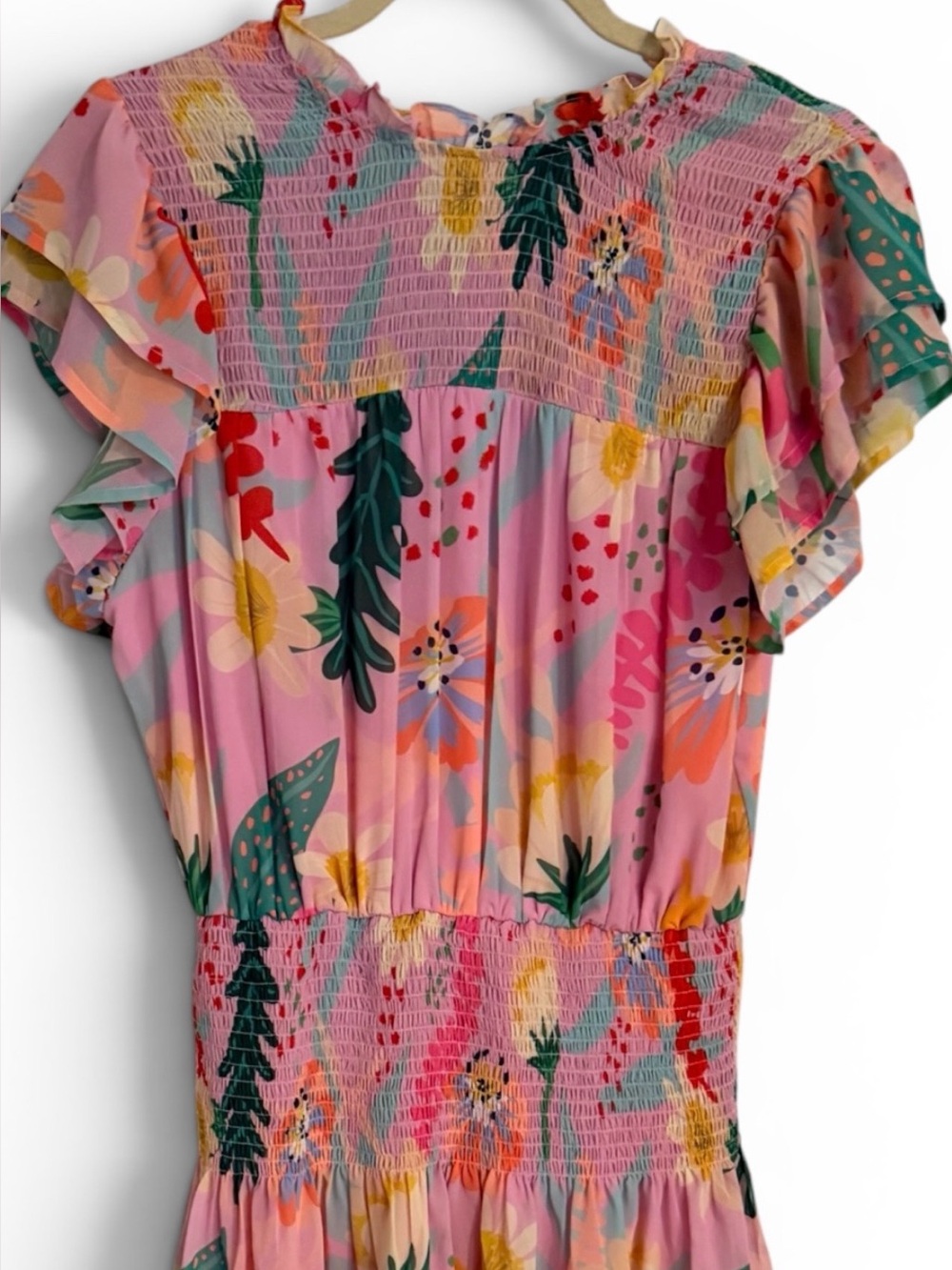 entro Pink Floral Smocked Ruffle Mini Dress - Picture 7 of 7